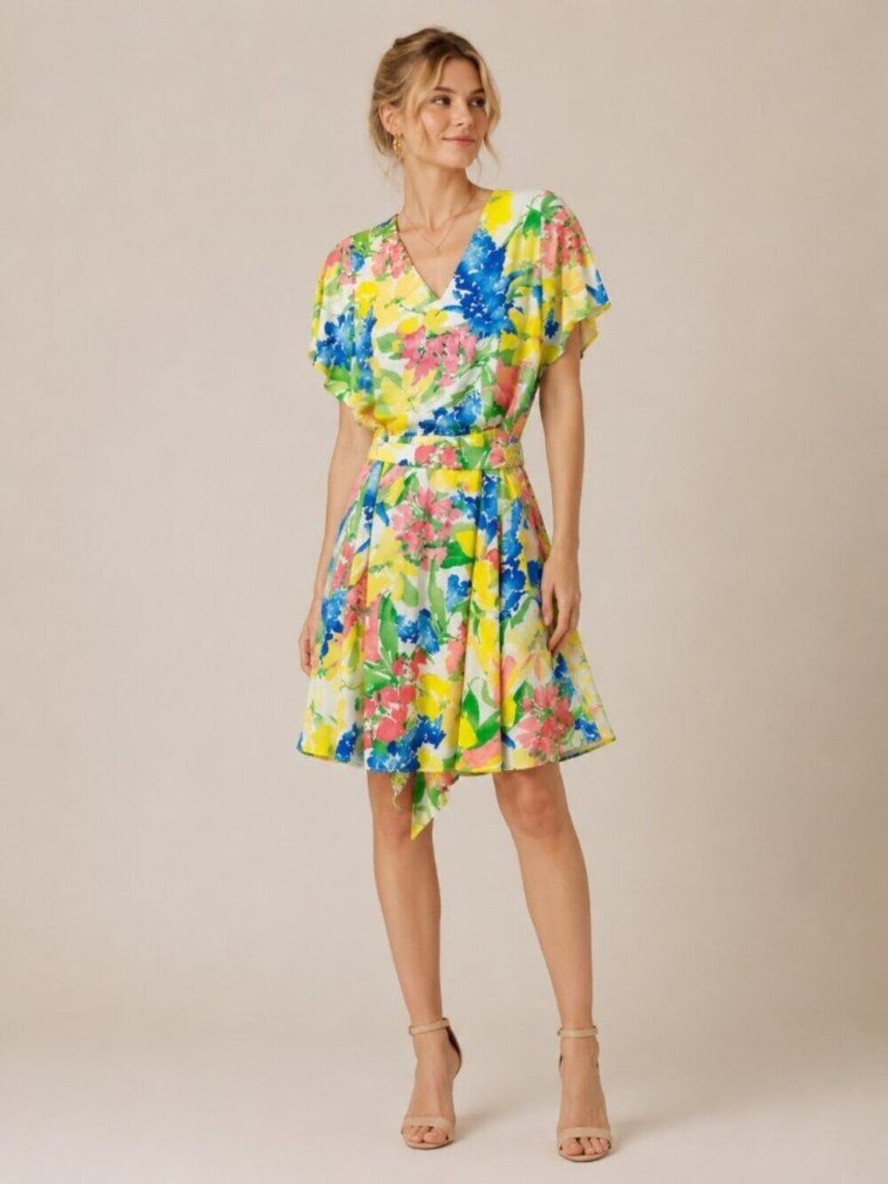 NWT White House Black Market Flutter Sleeve Dress Summer Bloom Ecru 4
